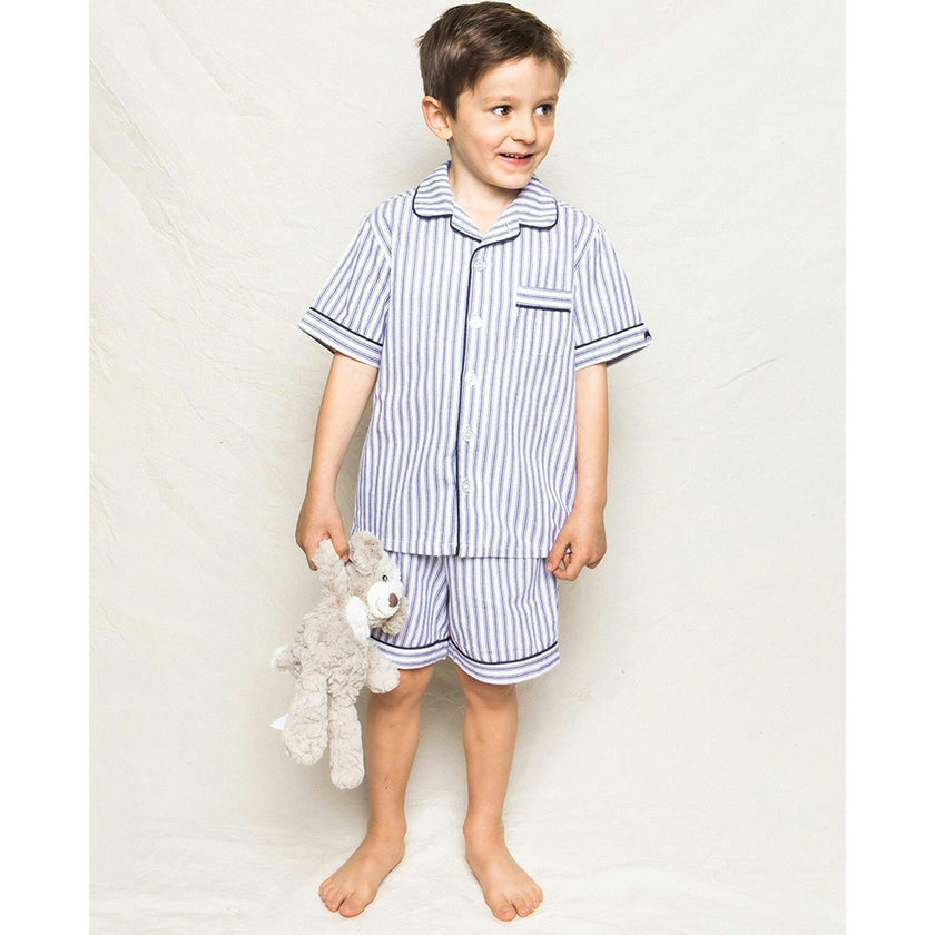 Kid's Twill Pajama Short Set in Navy French Ticking