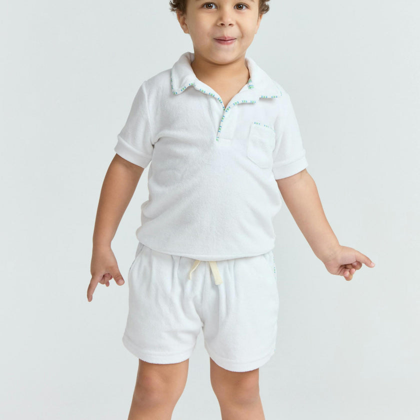 boys shell white french terry short