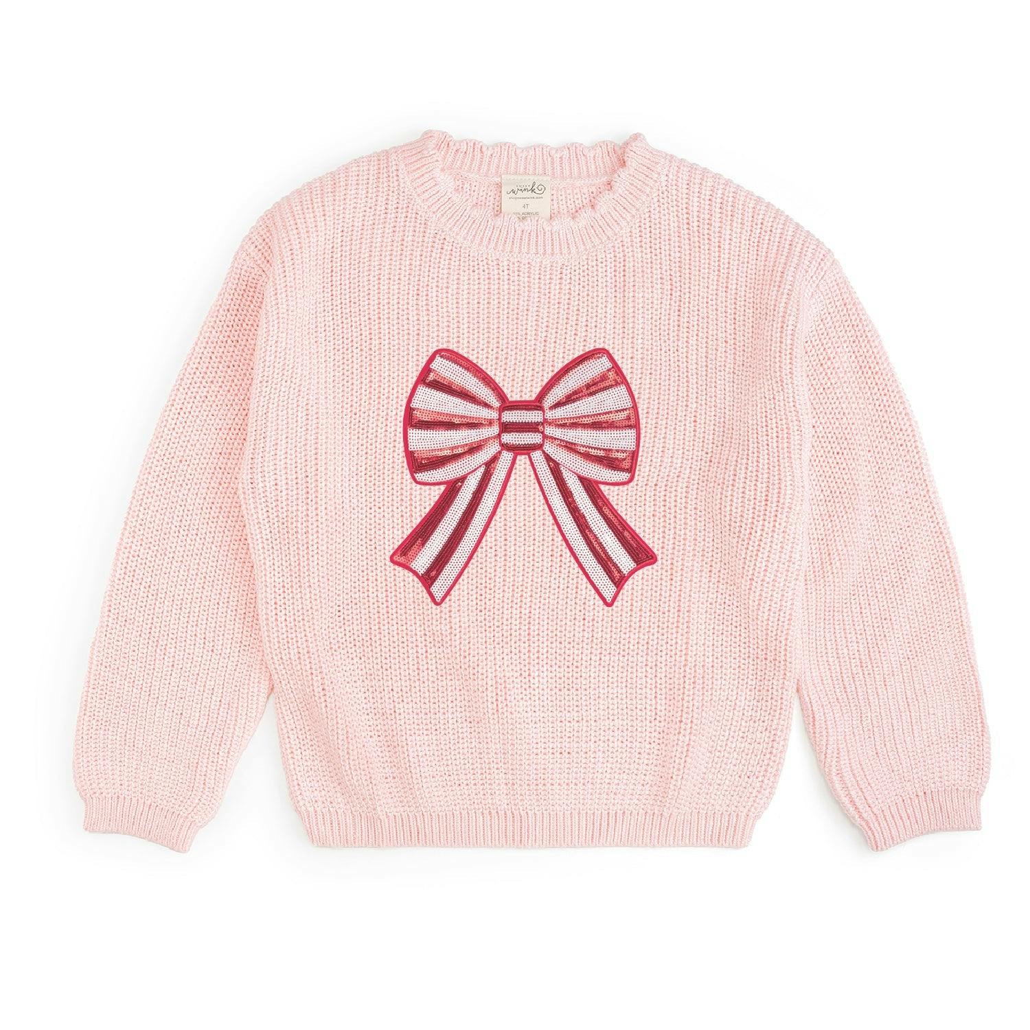 Candy Cane Sequin Bow Patch Christmas Sweater