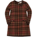 Organic Long Sleeve Bow Detail Intarsia Sweater Dress, Brown