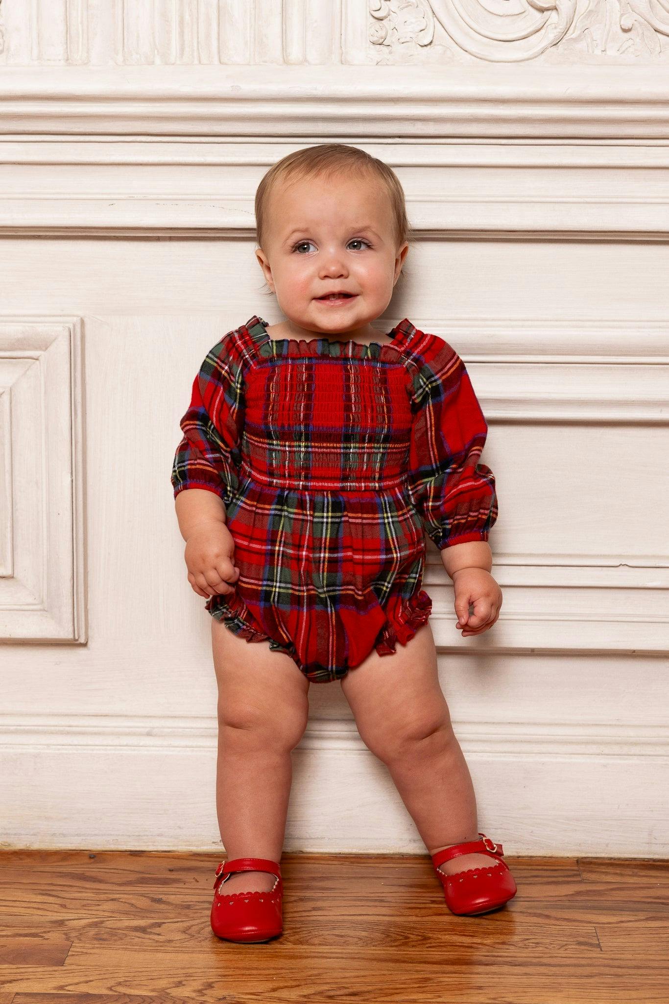 Baby Madeline Romper in Holiday Plaid