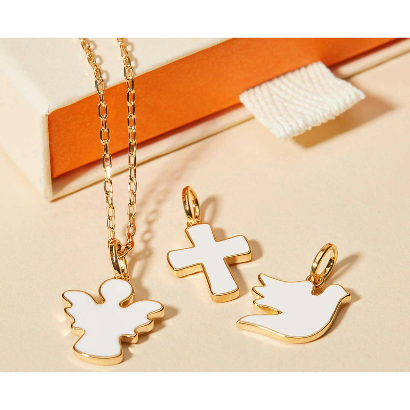 Personalized Christening Or Communion Enamel Necklace, 14k Gold Plated