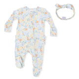 Georgia Floral - 2 Way Ruffle Back Zipper Footie & Headband Set