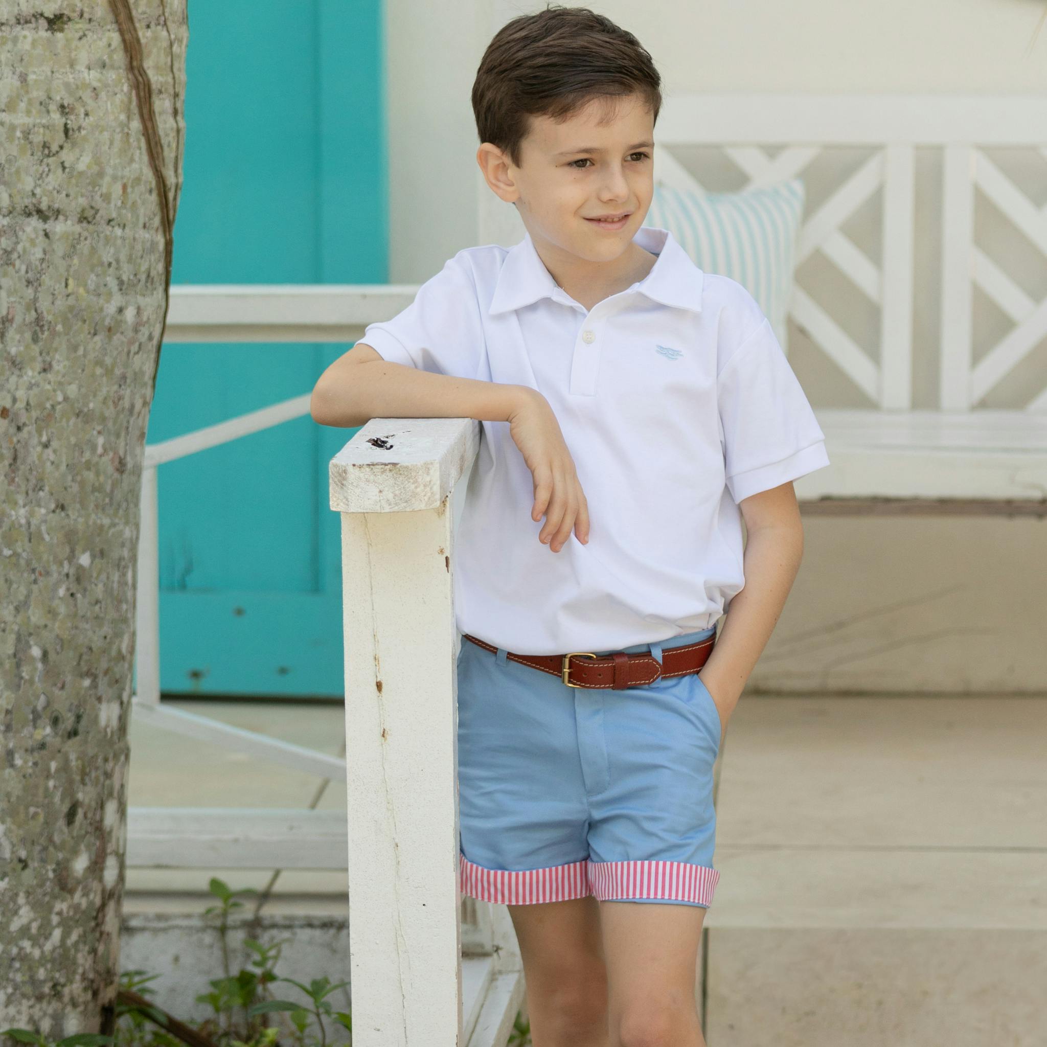 Wyatt Shorts in East Beach Blue with Sconset Stripe Cuffs
