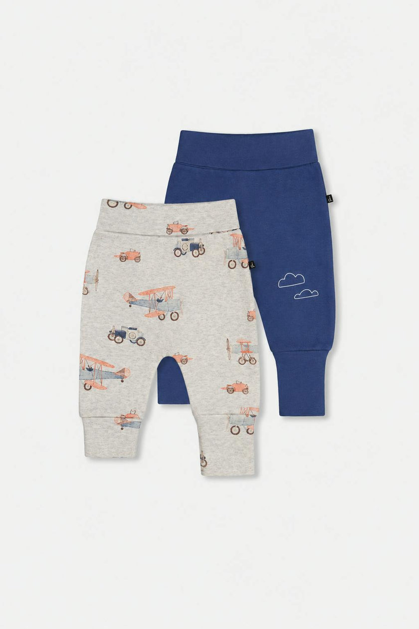 Two Pack Organic Cotton Evolutive Pants Beige Printed Airplanes