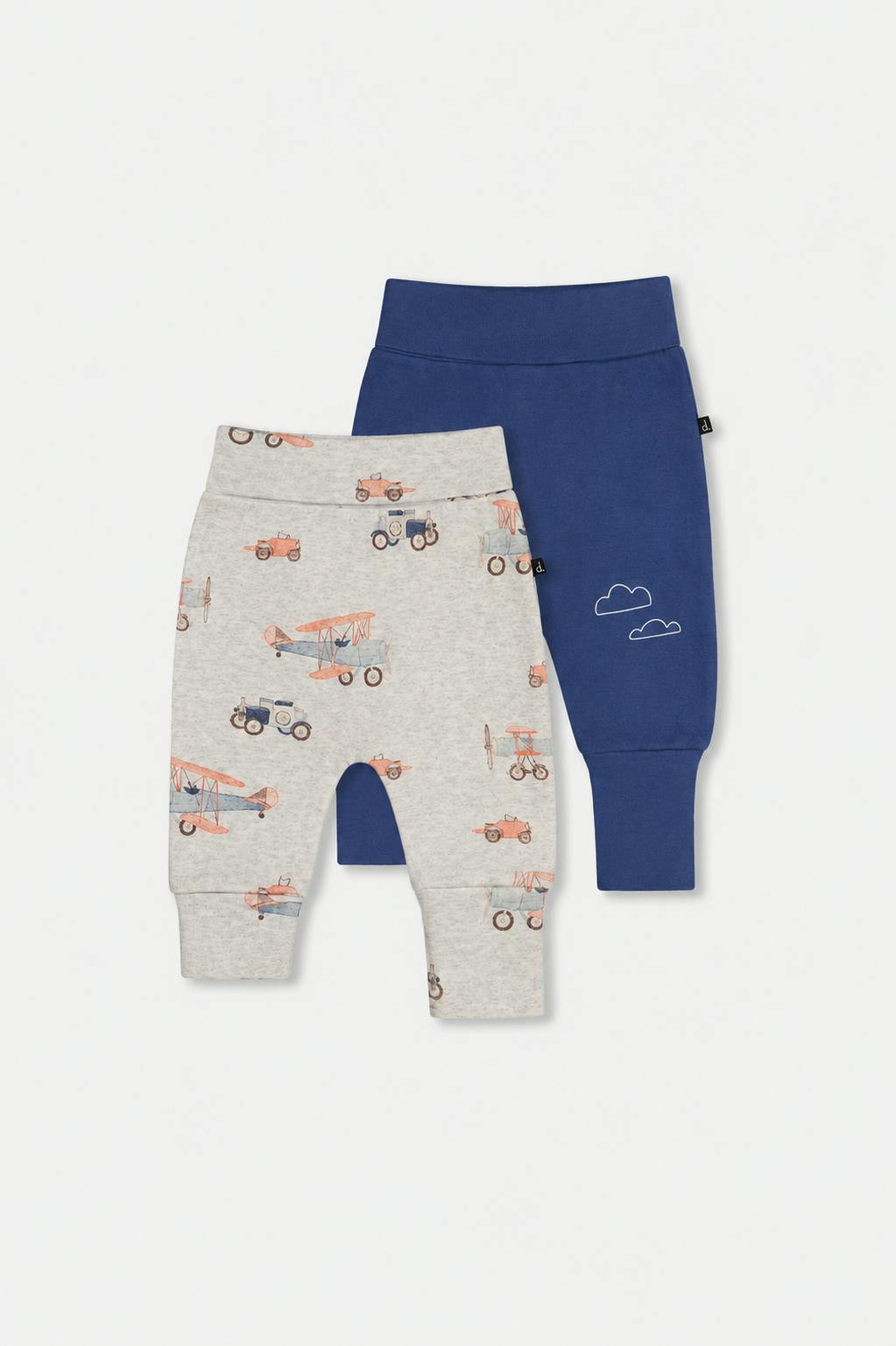 Two Pack Organic Cotton Evolutive Pants Beige Printed Airplanes
