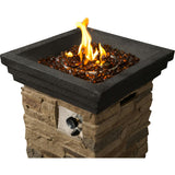 20" Outdoor Square Slate Rock Propane Gas Fire Pit With Steel Base