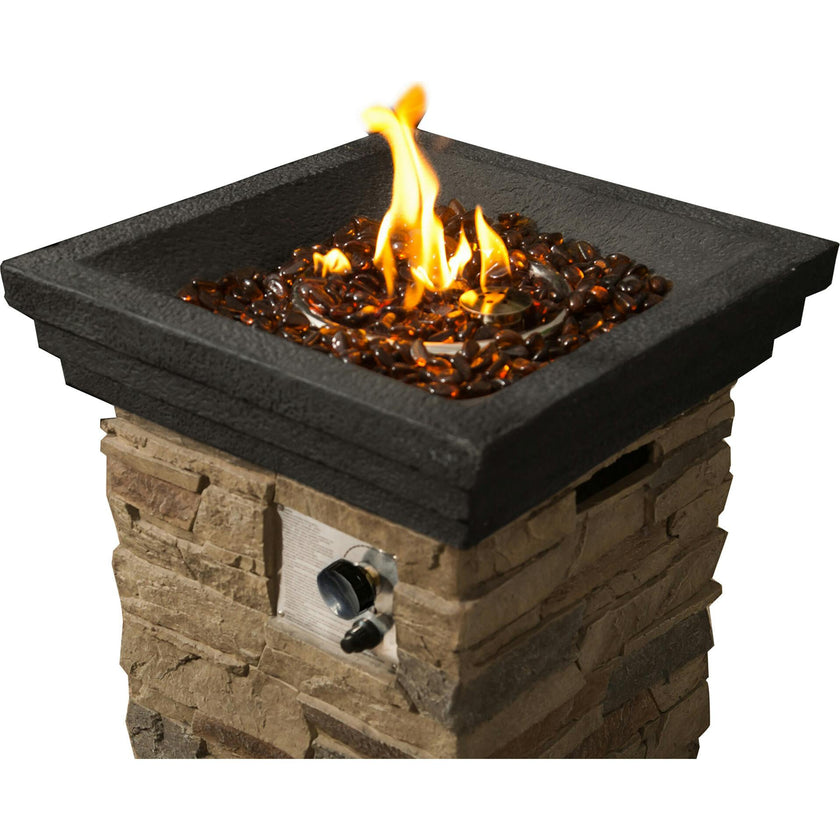 20" Outdoor Square Slate Rock Propane Gas Fire Pit With Steel Base