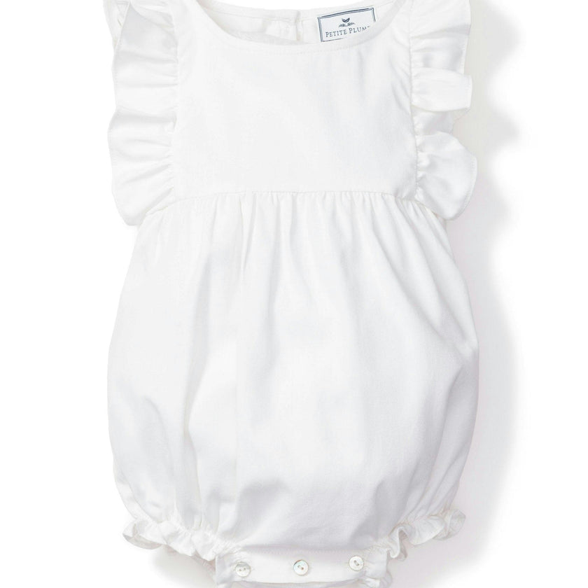 Baby's Twill Ruffled Romper in White