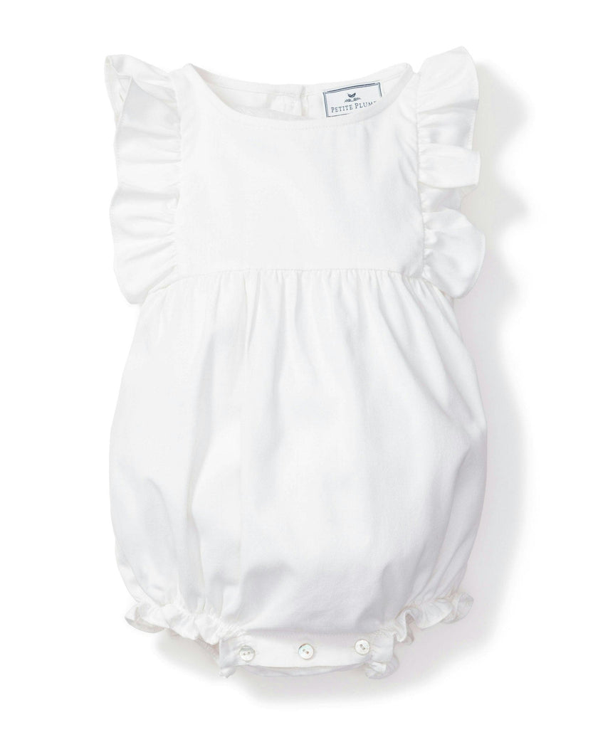 Baby's Twill Ruffled Romper in White