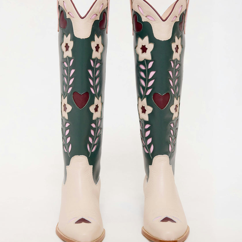 Dakota Boot in Green & Cream