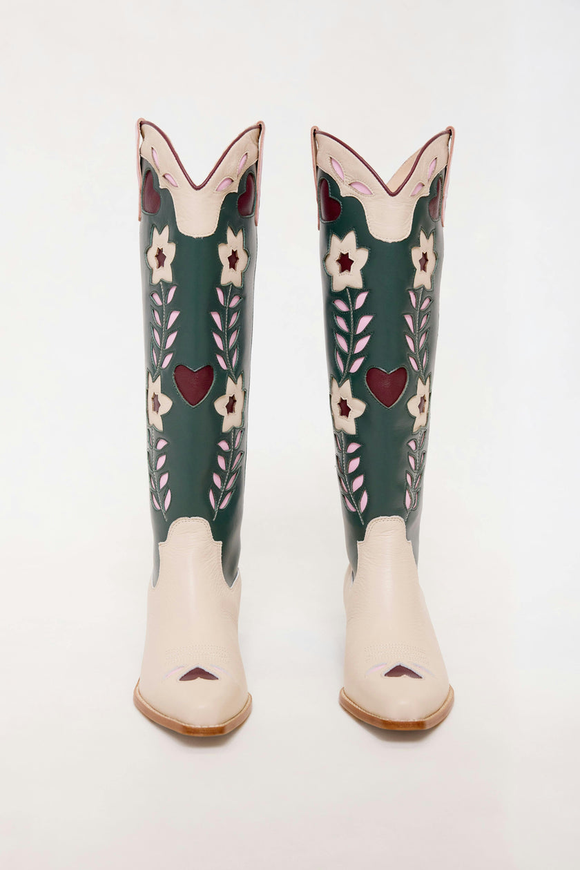 Dakota Boot in Green & Cream