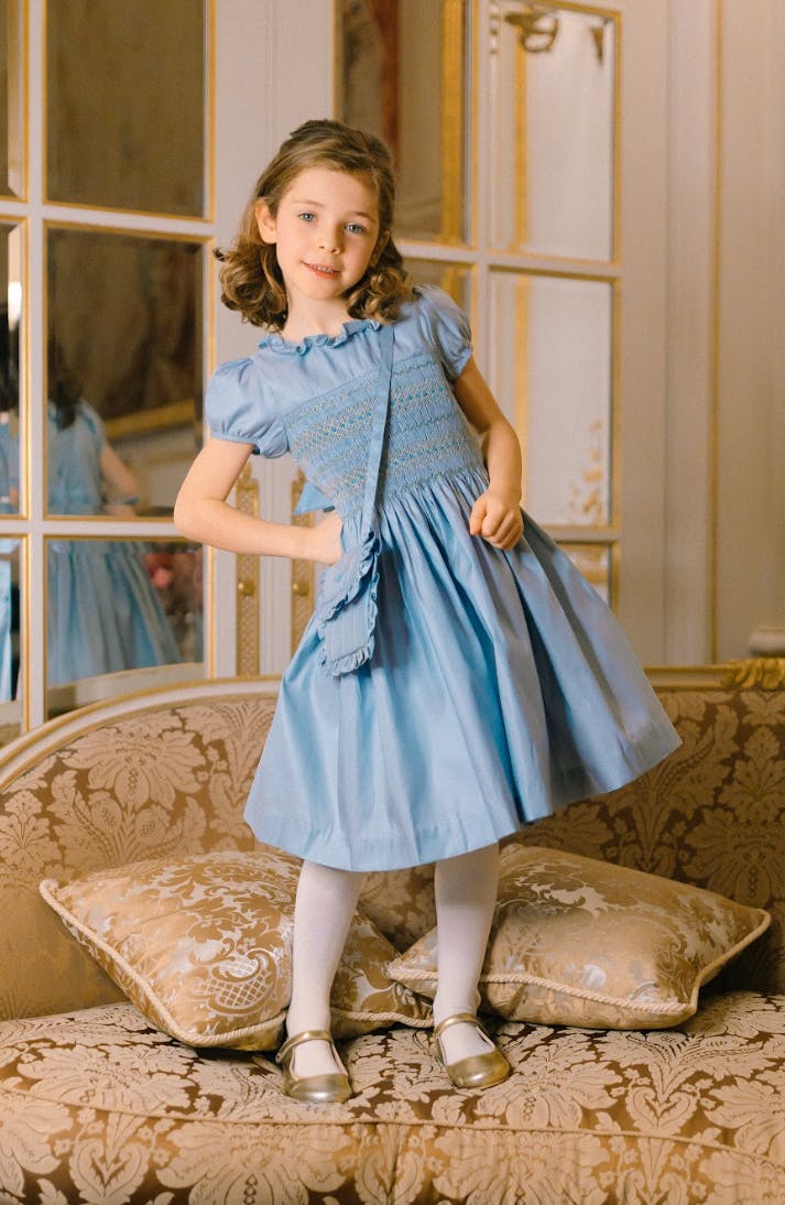 Astrid Blue Taffeta Smocked Girl Dress