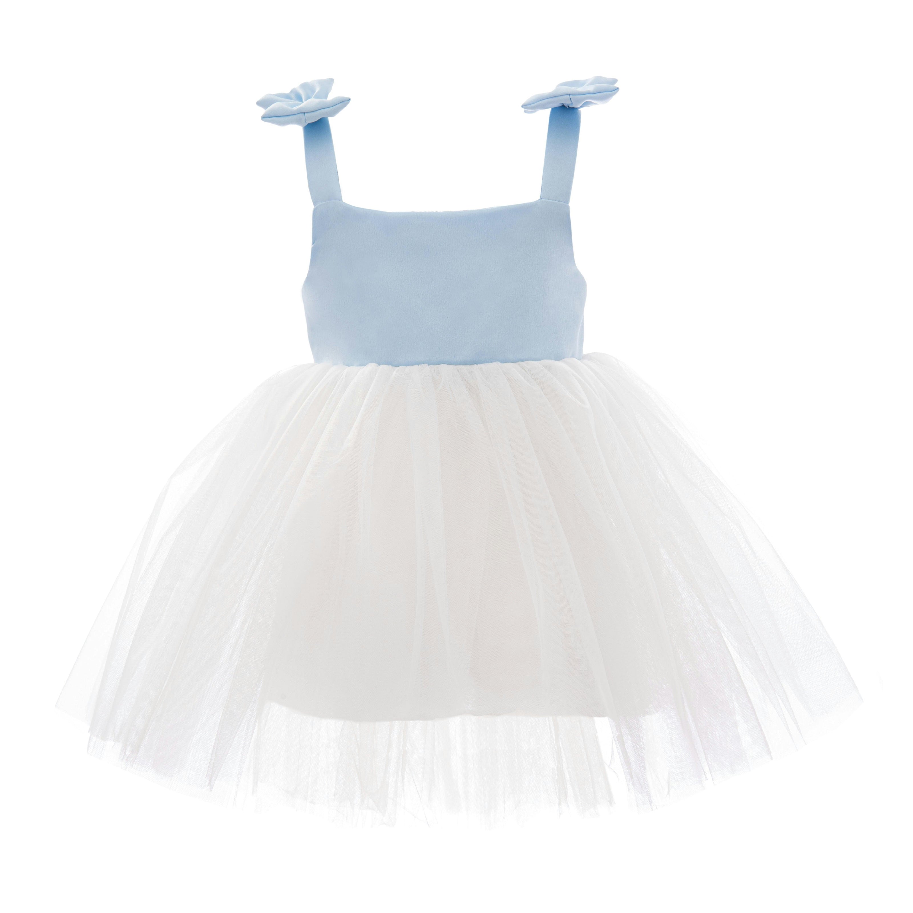 Light Blue Bodice Dress with White Tulle Skirt