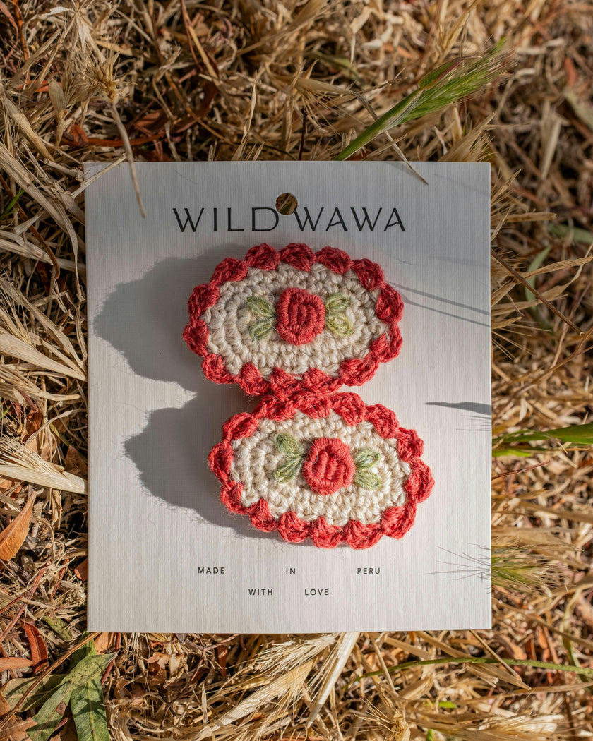 Crochet Clip Set in Rouge Bloom
