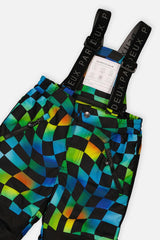 Two Piece Play Snowsuit Black Colorblock With Green Yellow And Blue Checkerboard Pants