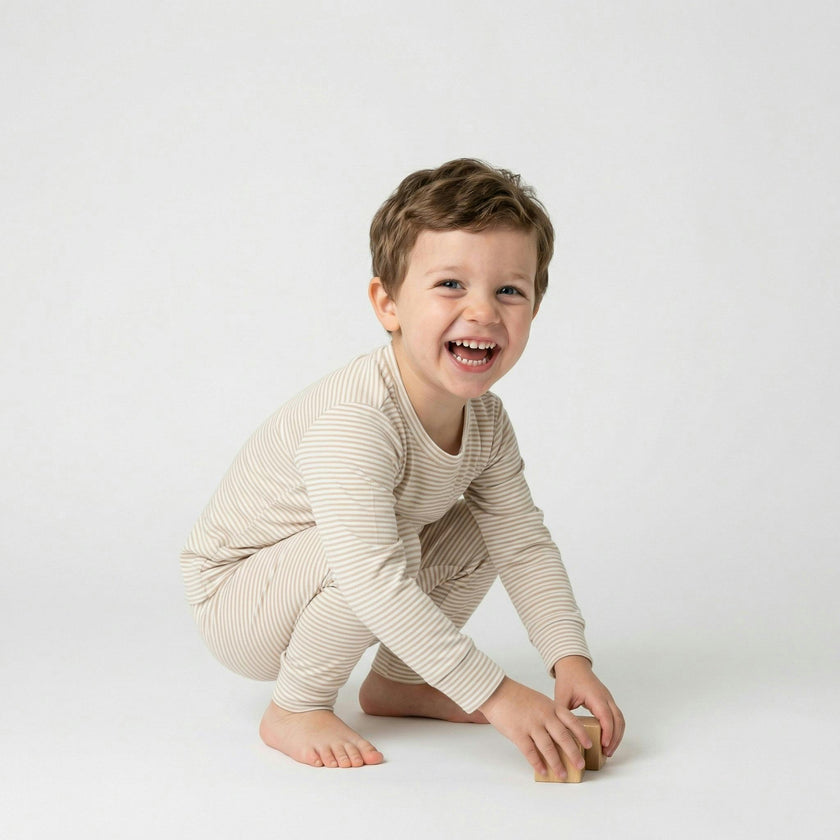 Oatmeal Stripe Bamboo Kids Pajama Set