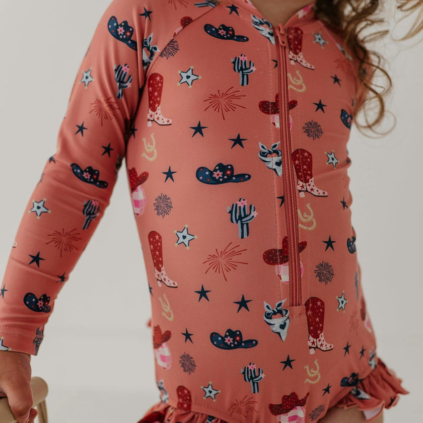 Girl's One-Piece Ruffle Rash Guard Swimsuit