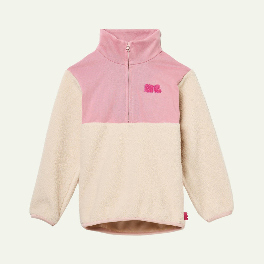 Recycled Cotton And Sherpa Pink Zipup