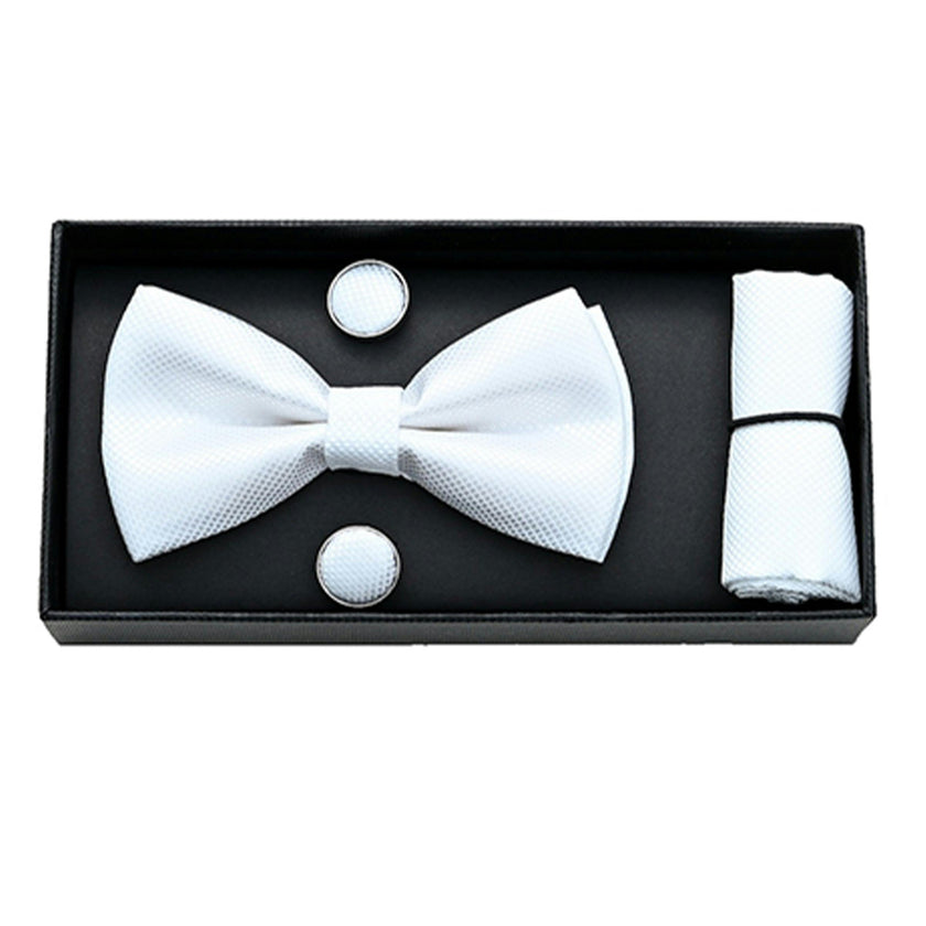 White Crosshatched Bowtie Set