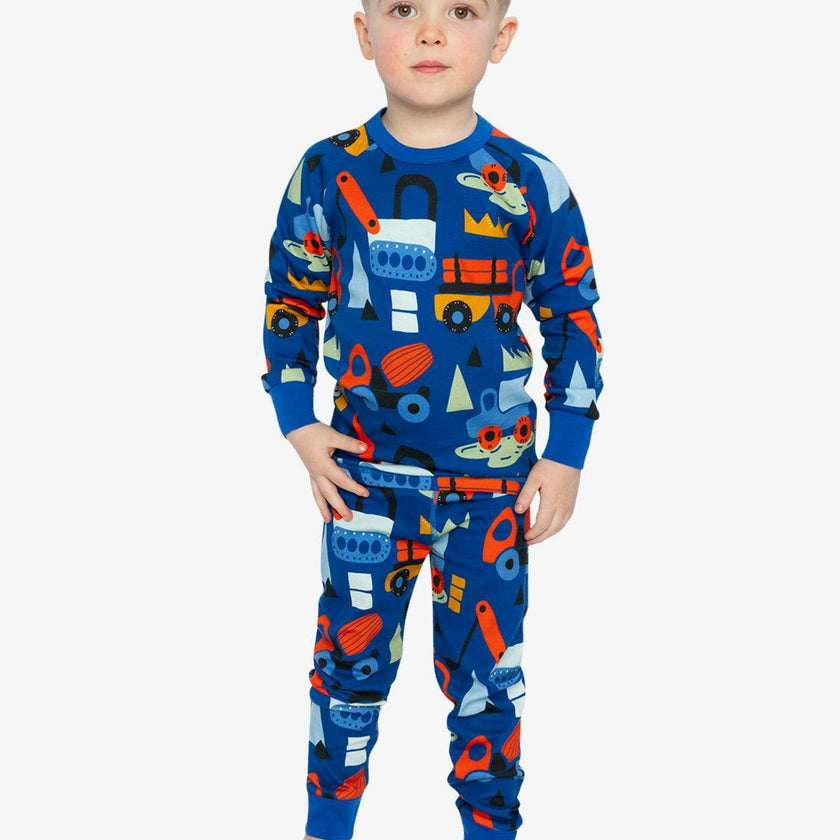 Organic Cotton Two Piece Pajama Set Blue Truck Print