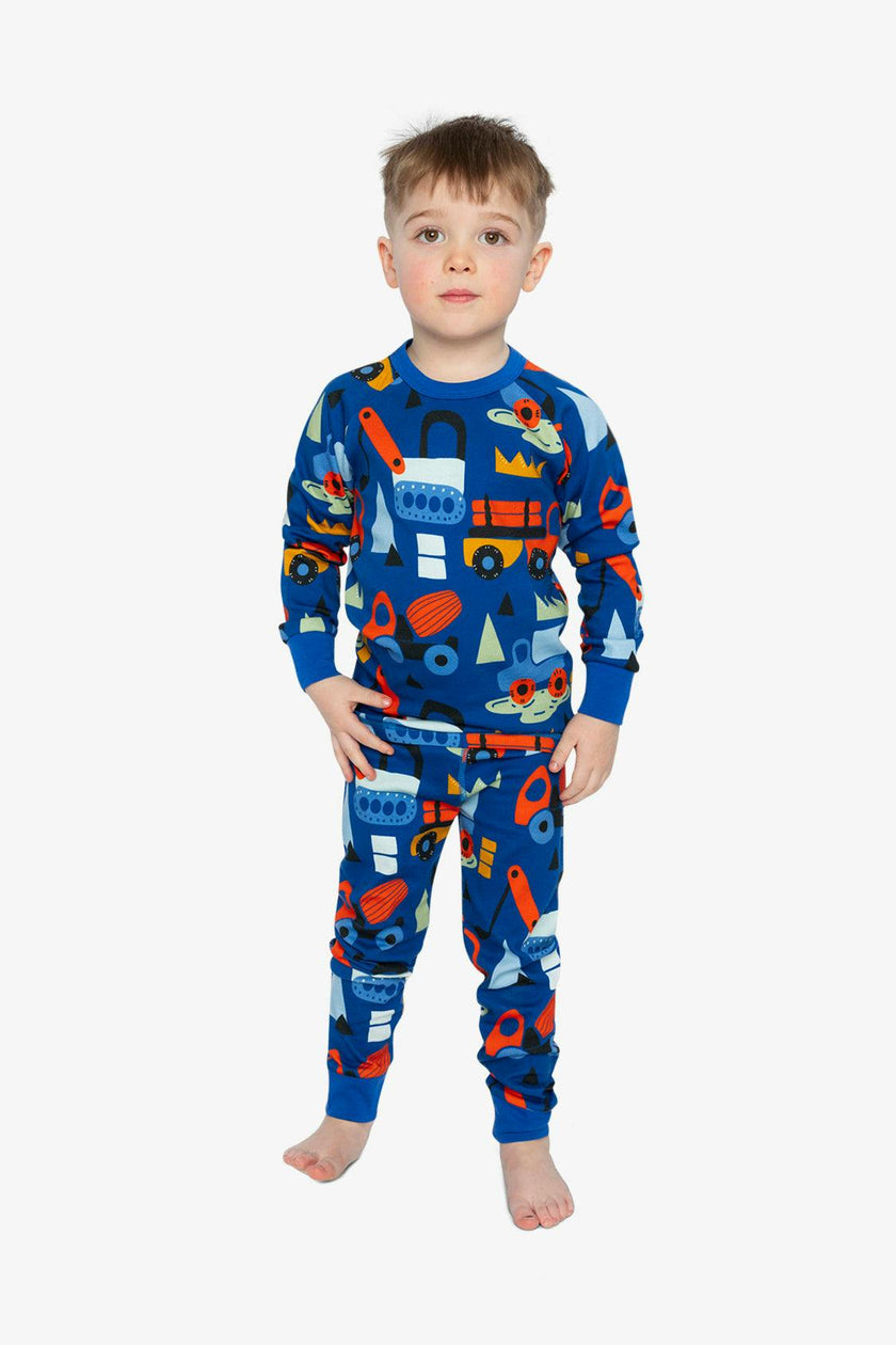 Organic Cotton Two Piece Pajama Set Blue Truck Print