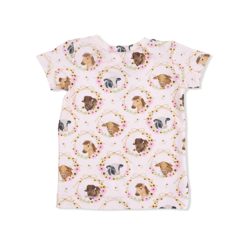 Farm Animals Floral Cameos Pink - Short Sleeve Loungewear Set