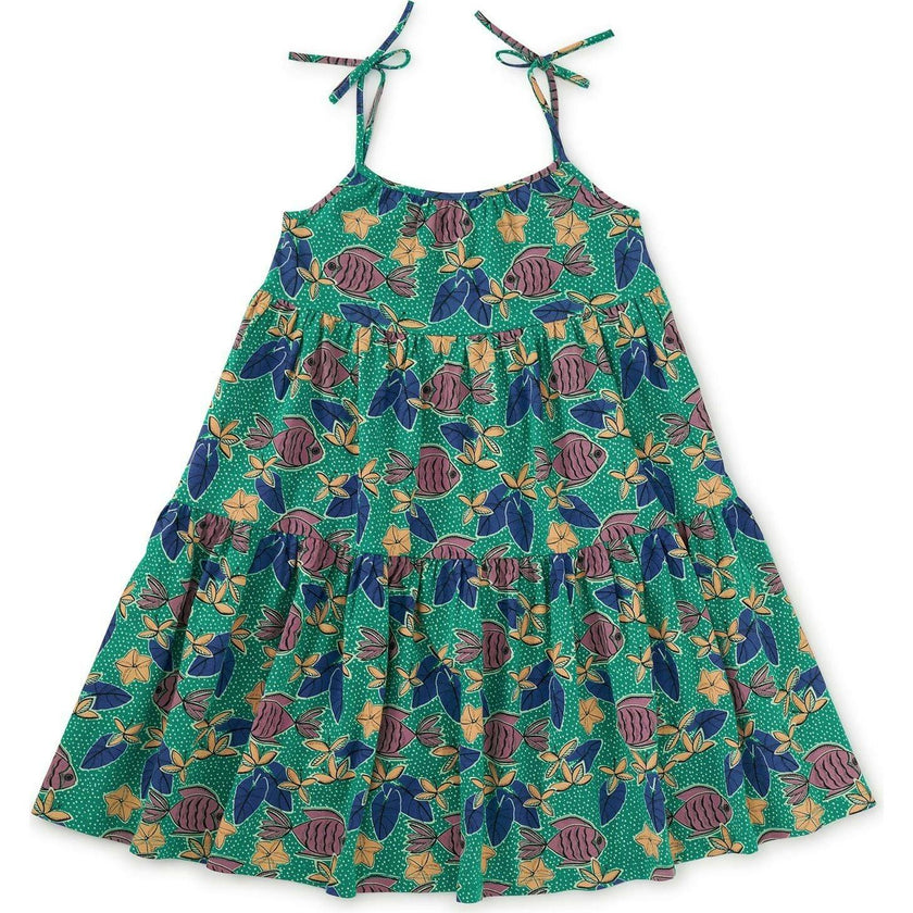 Tie Shoulder Tiered Dress, Green