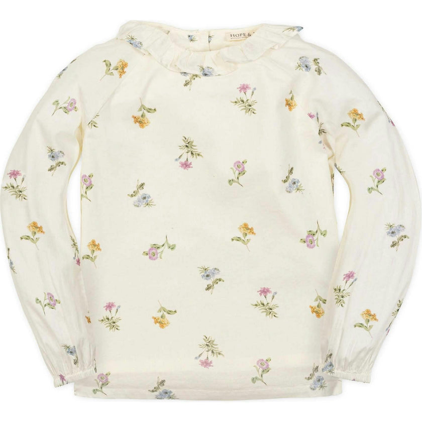 Organic Long Sleeve Ruffle Collar Top, White