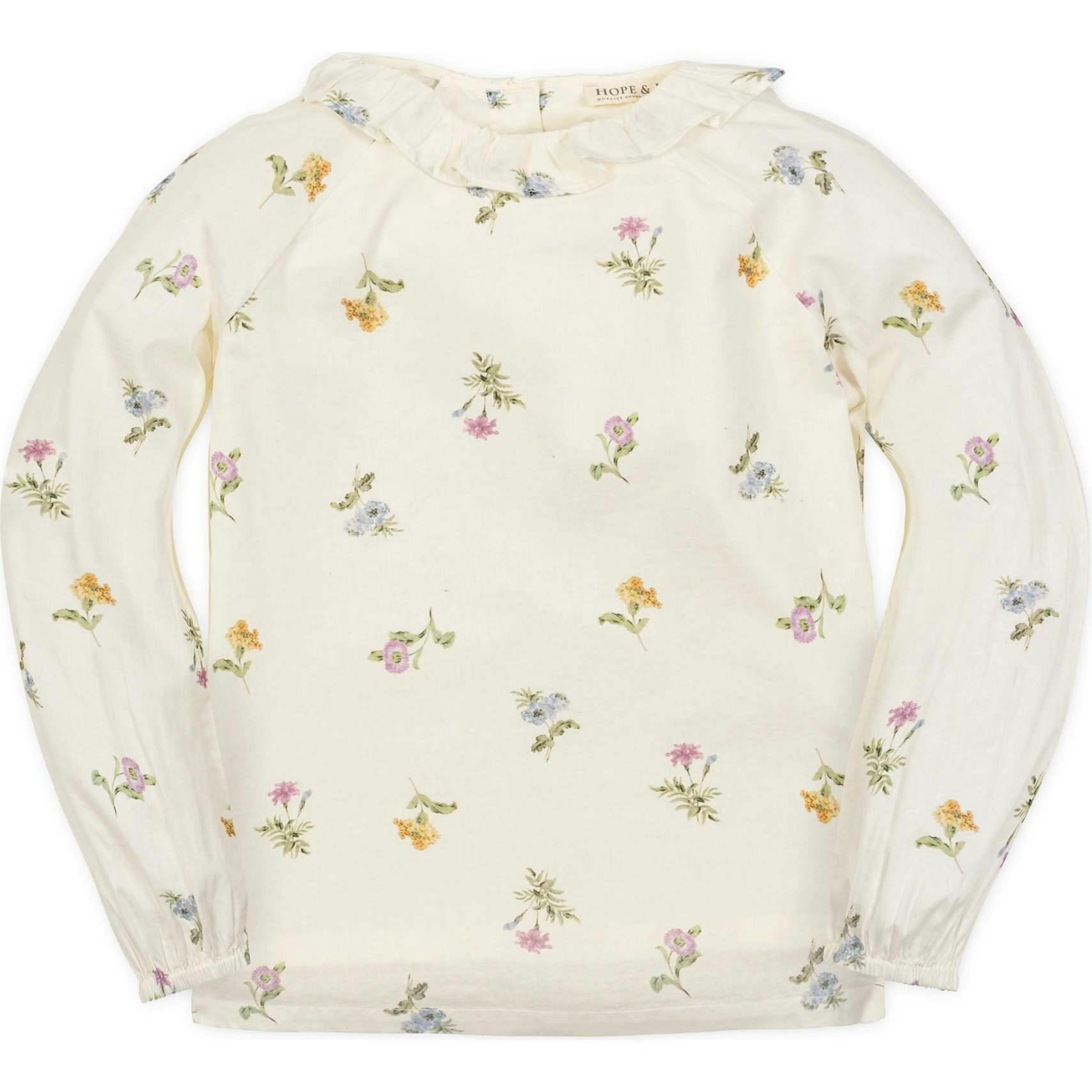 Organic Long Sleeve Ruffle Collar Top, White