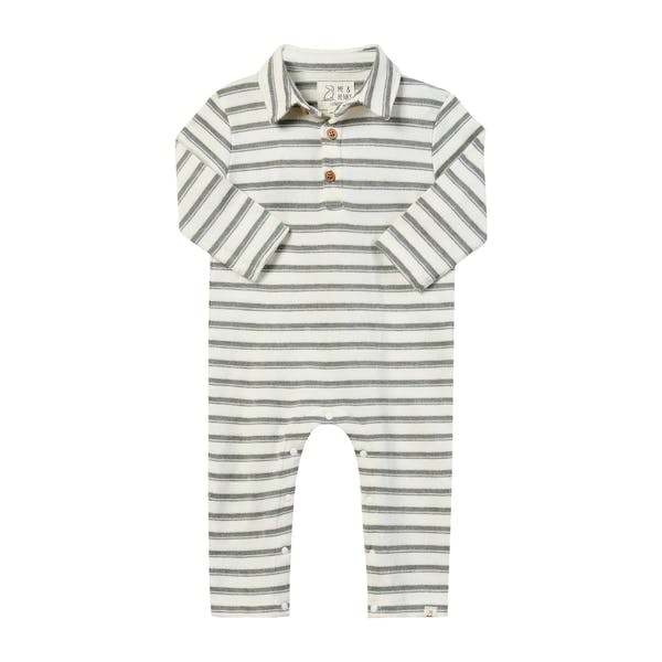 KINGSTON Sage/Cream Stripe Polo Romper
