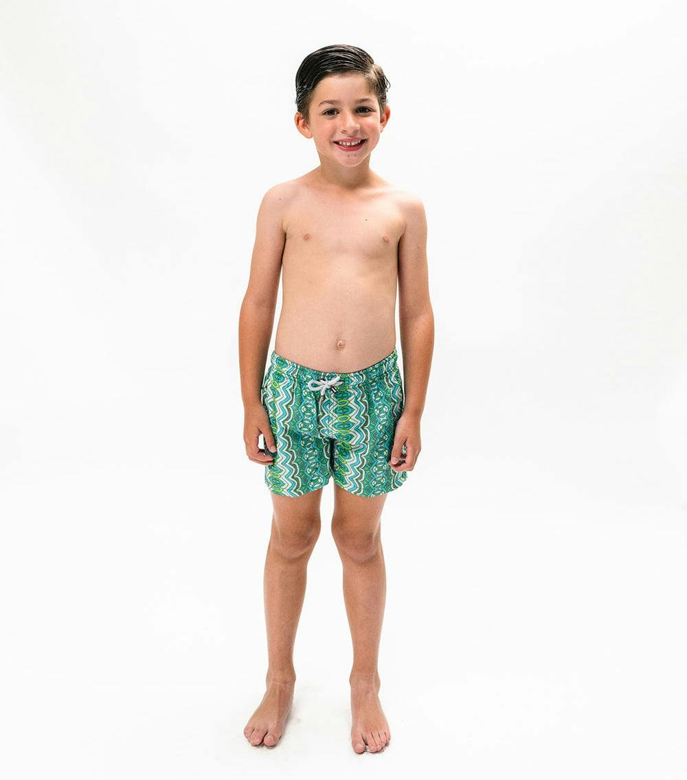 boy swim shorts abstract green