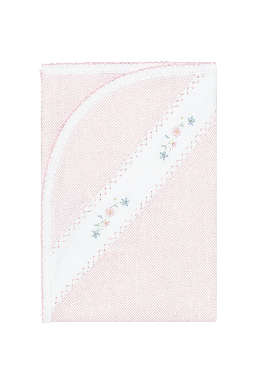 Pink Herringbone Embroidered Receiving Blanket
