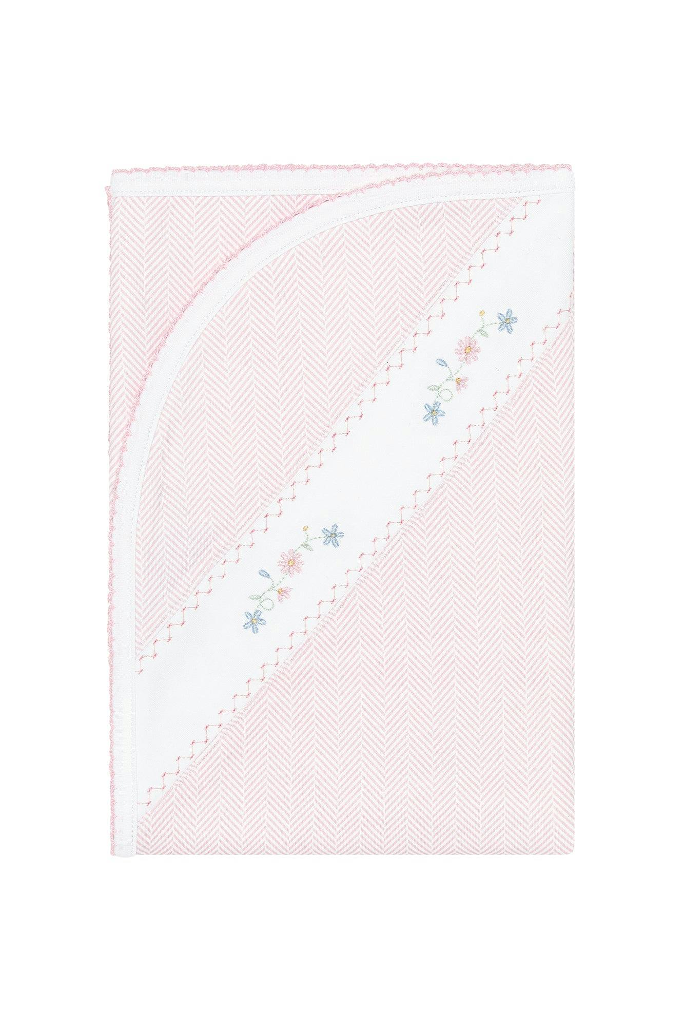 Pink Herringbone Embroidered Receiving Blanket