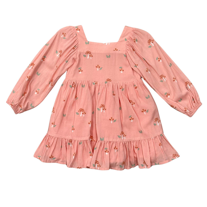 Girls Long Sleeve Viscose Dress in Mellow Rose Mushroom