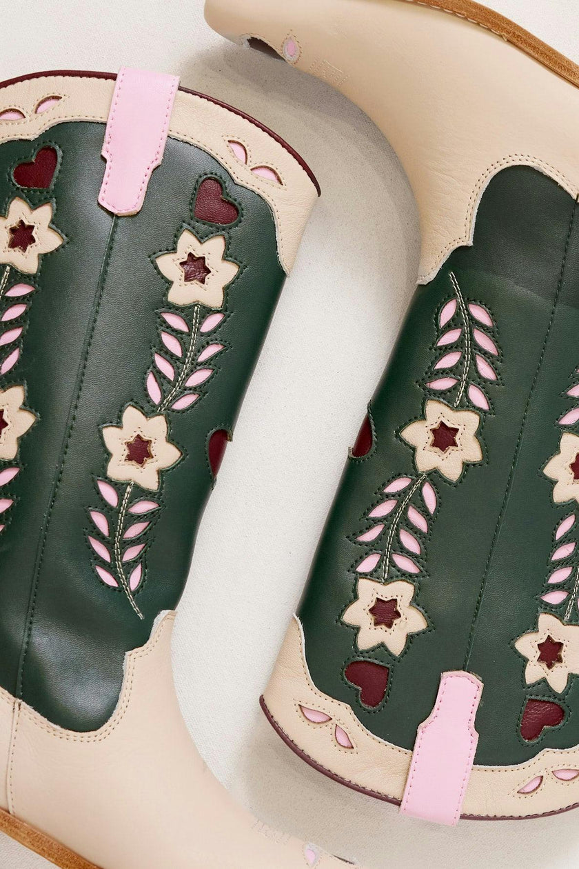 Dakota Boot in Green & Cream