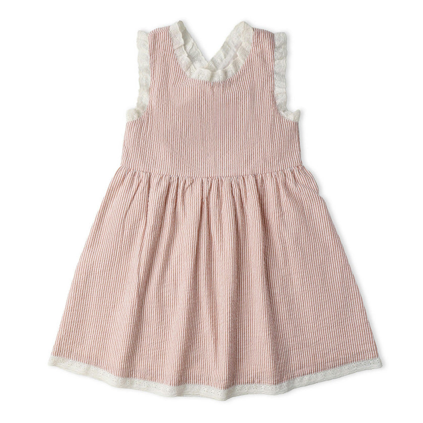 Organic Cross Back Dress - Coral Stripes