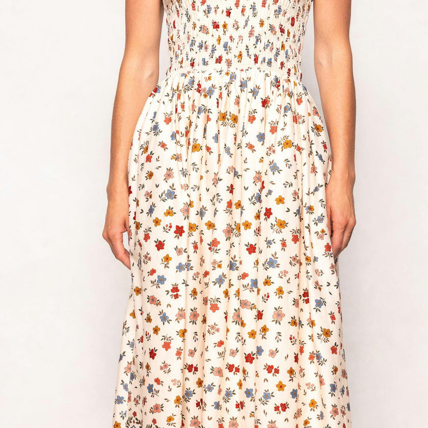 Marlow Cap Sleeve Dress in Cream Ditsy Floral