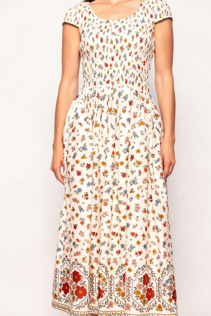 Marlow Cap Sleeve Dress in Cream Ditsy Floral