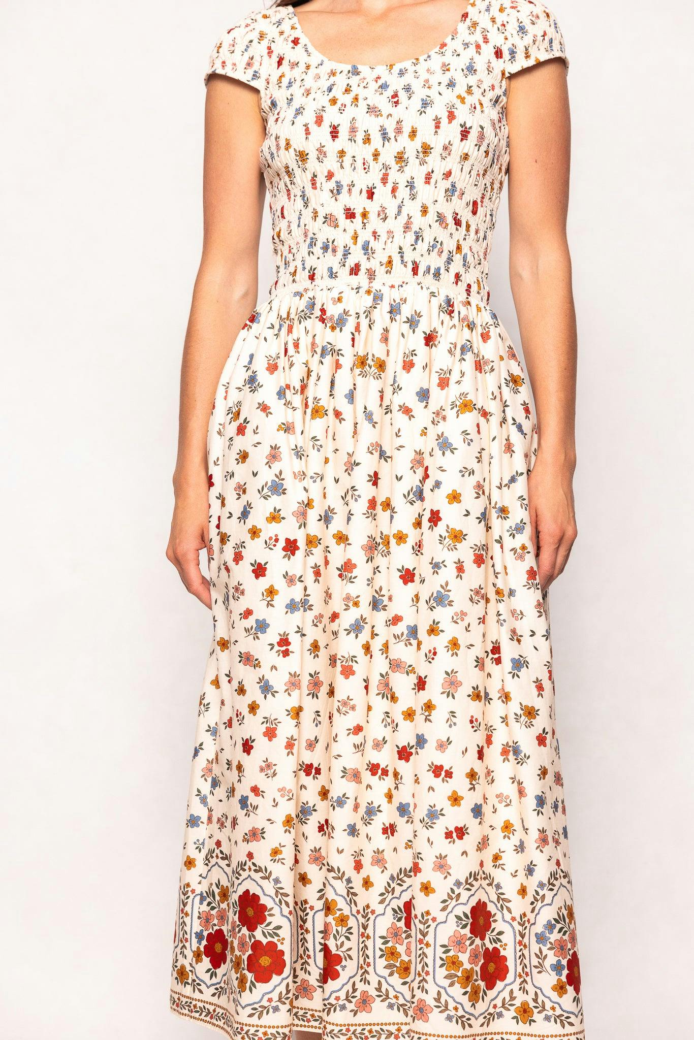 Marlow Cap Sleeve Dress in Cream Ditsy Floral