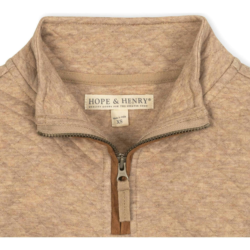 Long Sleeve Quilted Kanga Half Zip Pullover, Beige