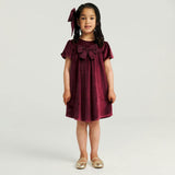 Cranberry Velour Bow Babydoll Dress