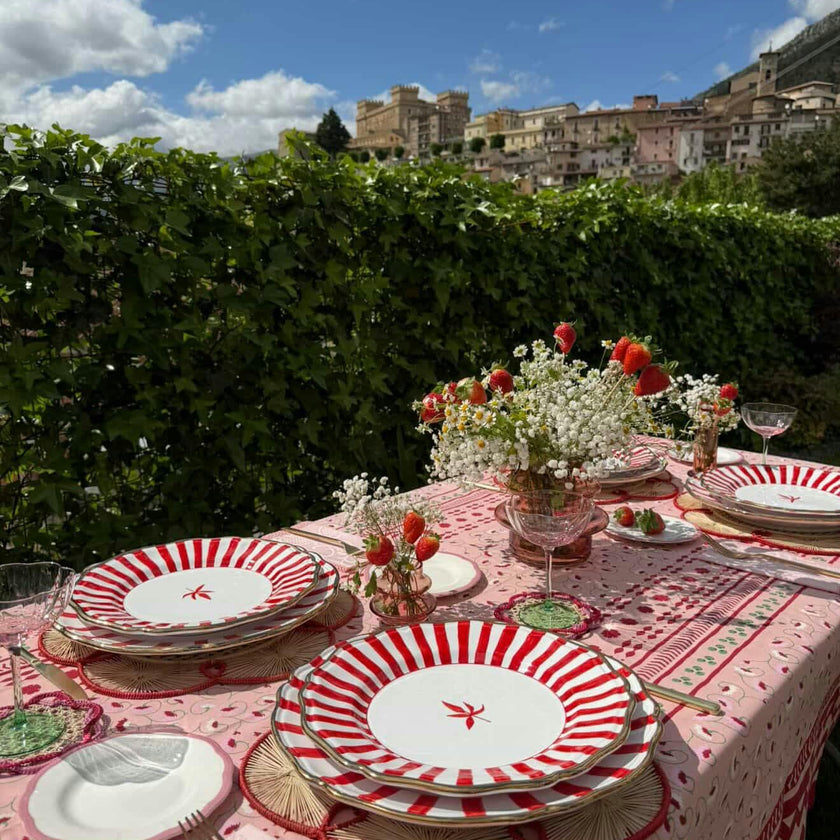 La Leccia Zig-Zag Tablecloth in Dark Pink