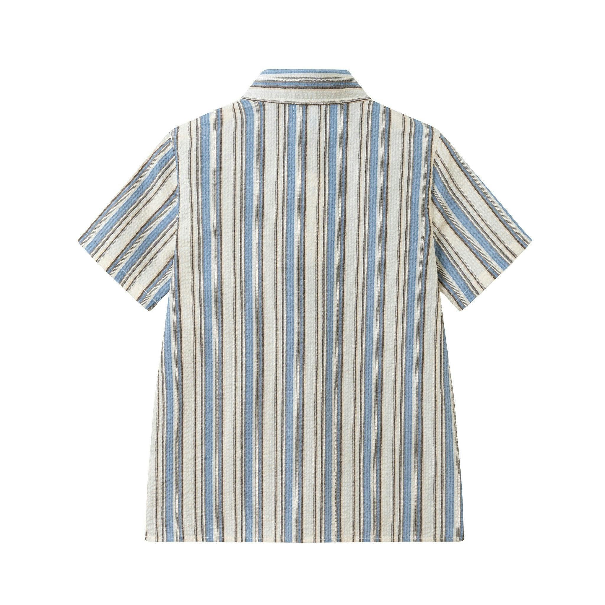 Big Kid Boys Puckered Stripes Buttondown | Blue Stripe