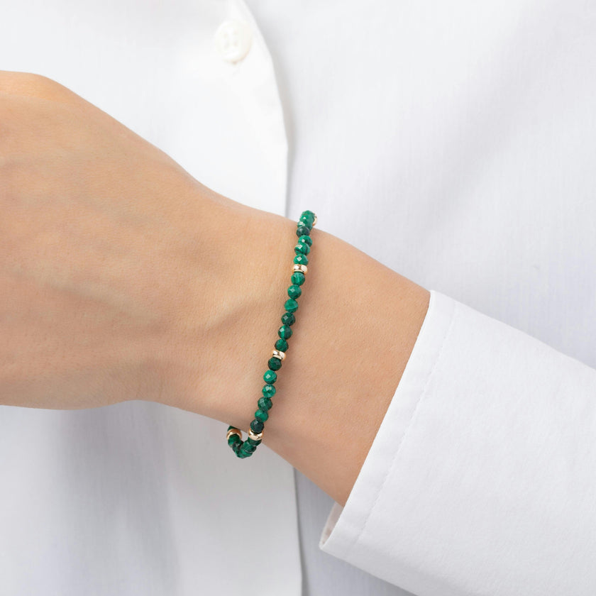 14K Gold Malachite Segment Bead Bracelet