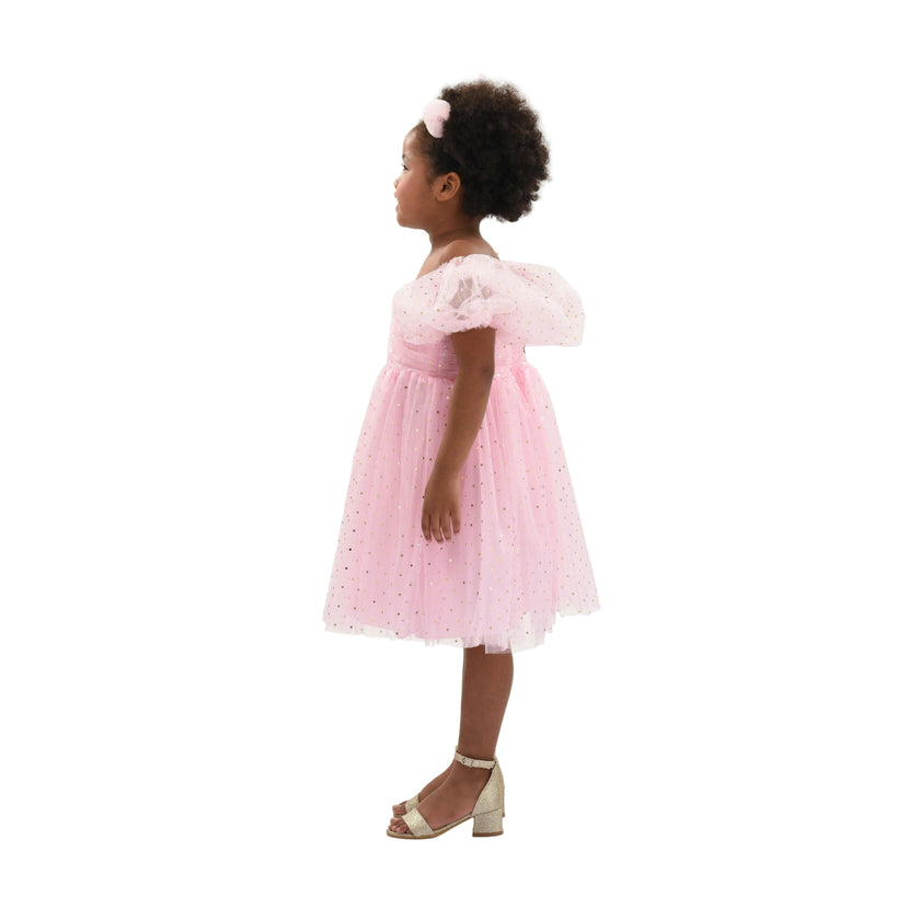 Pink Tulle Dress with Puffed Sleeves