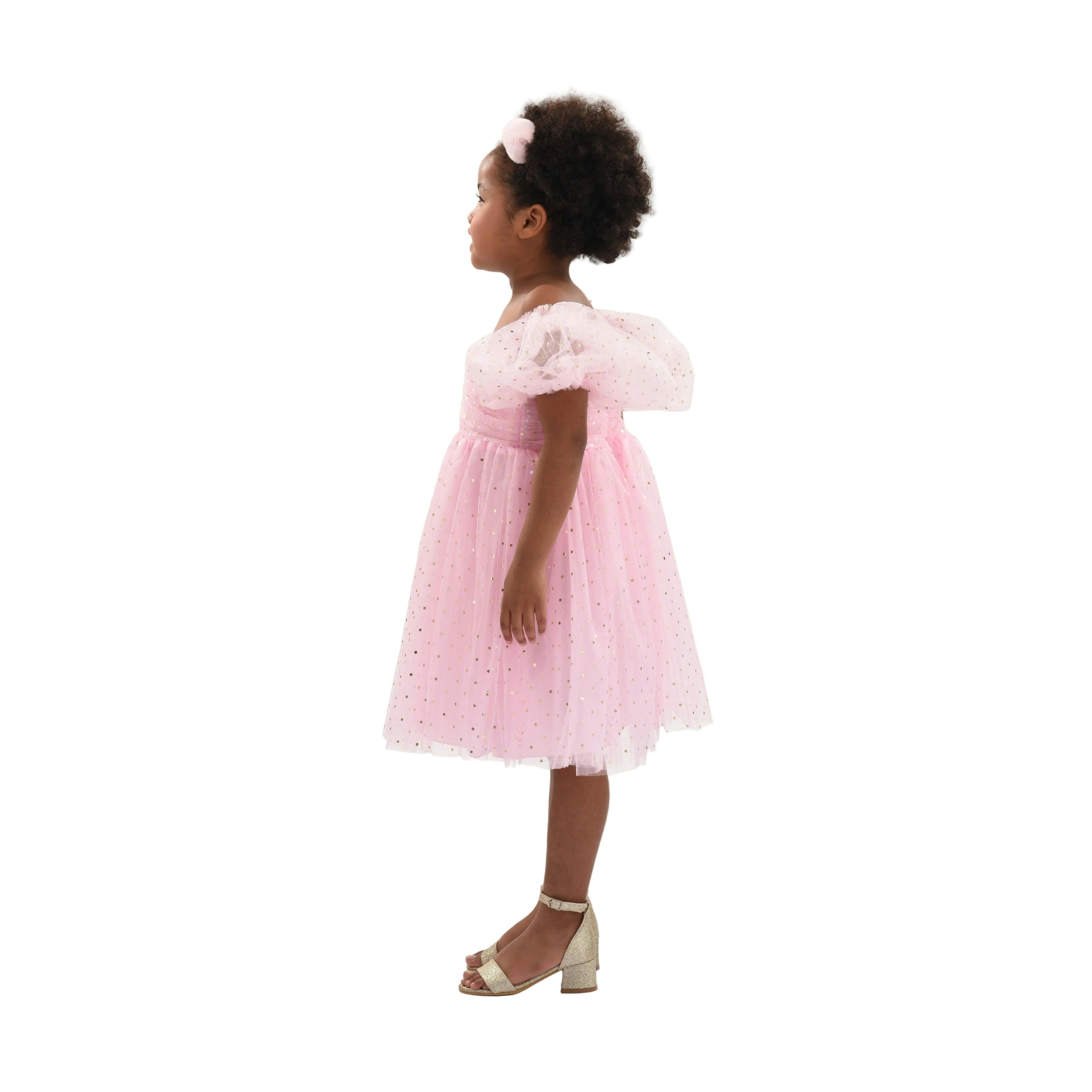 Pink Tulle Dress with Puffed Sleeves