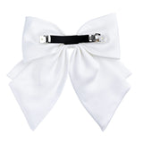 White Pearl-Embellished Satin Hair Clip