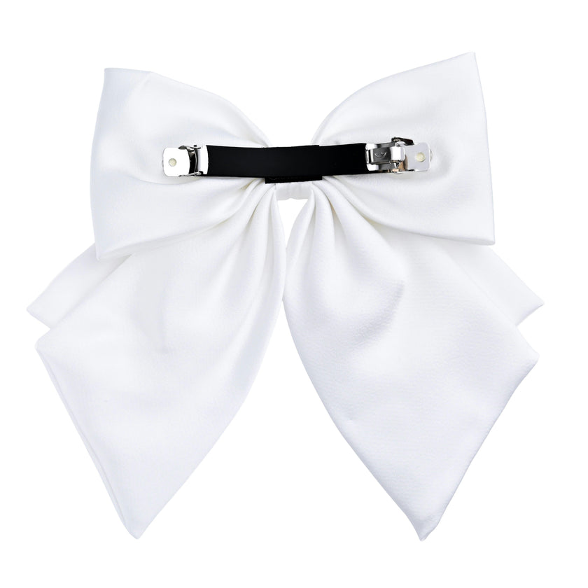 White Pearl-Embellished Satin Hair Clip
