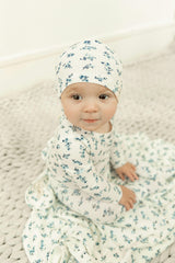 Floral Delight Ribbed Snap Front Romper and Hat Two Piece Set